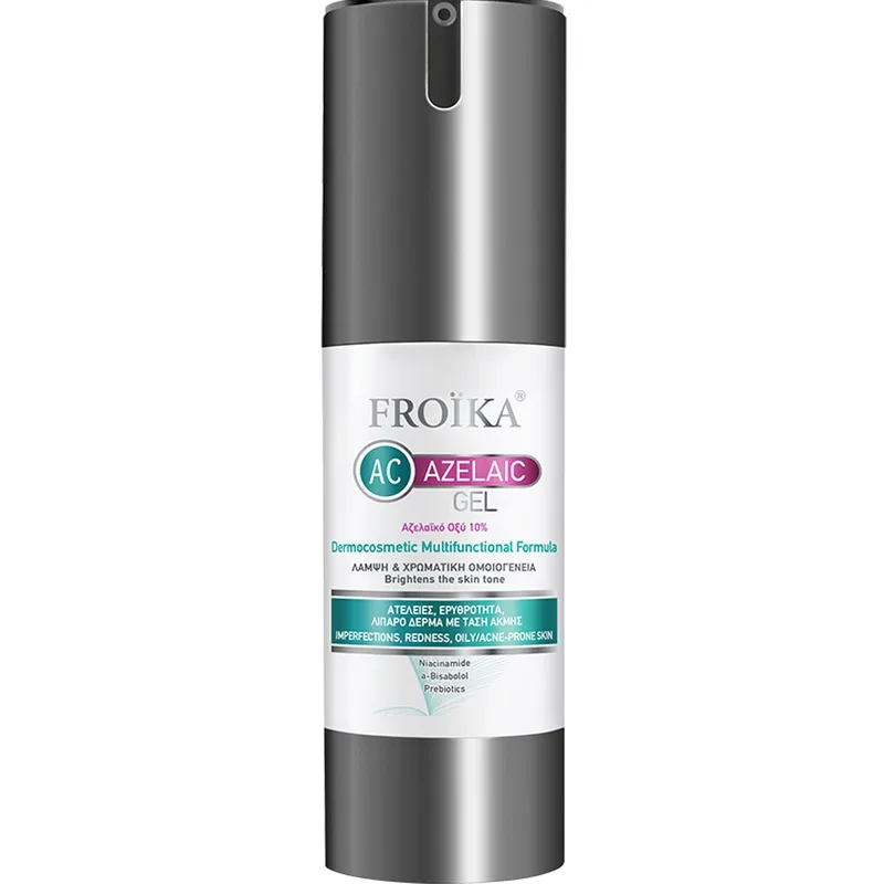 Froika AC Azelaic Gel Dermocosmetic Multifunctional Formula for Intense Imperfections, Redness & Acne - Prone Skin Απαλό Gel με 10% Αζελαϊκό Οξύ που Μειώνει την Εμφάνιση Ατελειών & την Έκκριση Σμήγματος για Μικτό / Λιπαρό Δέρμα με Τάση Ακμής 30ml