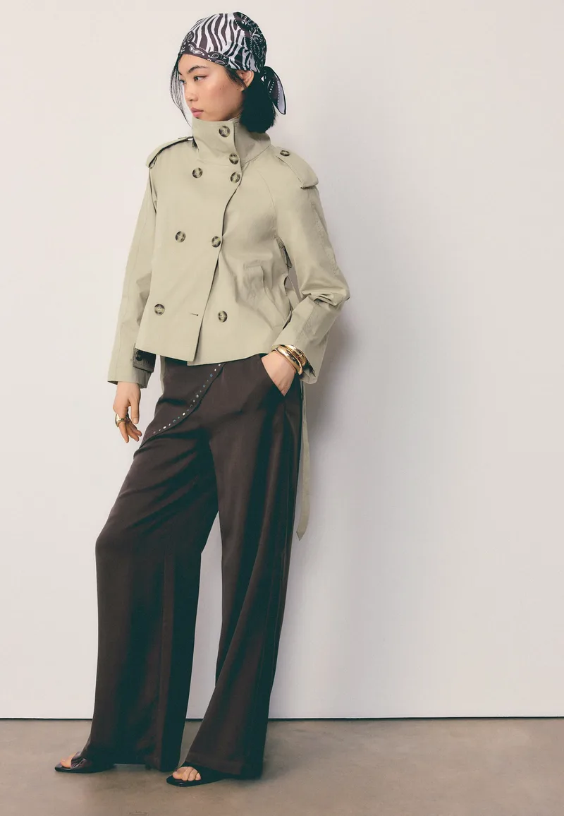 Stradivarius Trench Ψηλός Γιακάς Ζώνη Μπεζ S