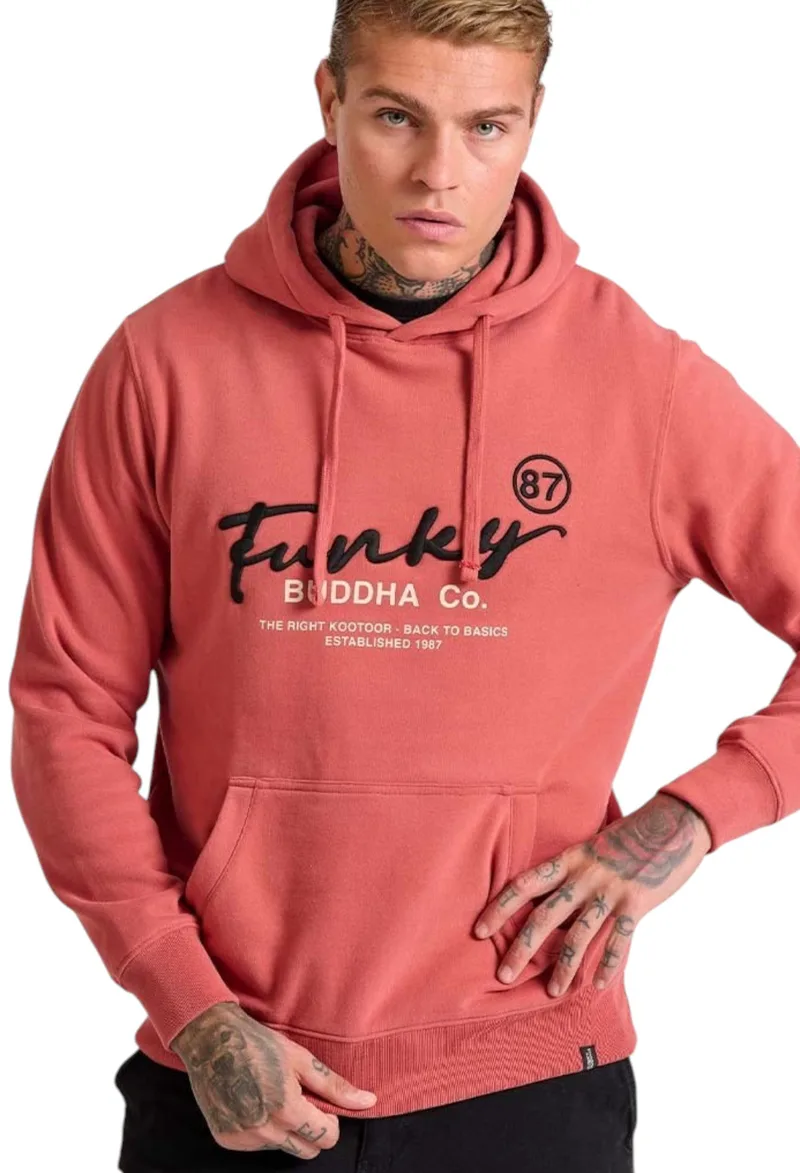 Μπλούζα Μακρυμάνικη Funky Buddha Relaxed Fit With Embroidery On The Chest FBM010-013-06-BRICK Ανδρικό