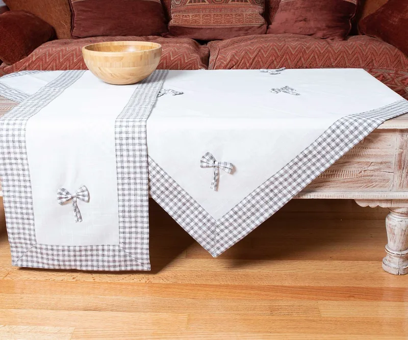 Τραπεζομάντηλο Silk Fashion Bow Ivory/Γκρι 140x180