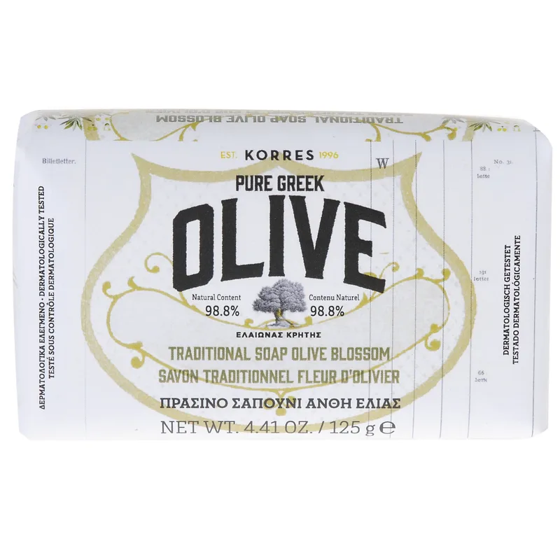 Korres Pure Greek Olive Tradional Soap Olive Blossom Πράσινο Σαπούνι Φυσική Πηγή Βιταμινών & Αντιοξειδωτικών με Άνθη Ελιάς 125gr