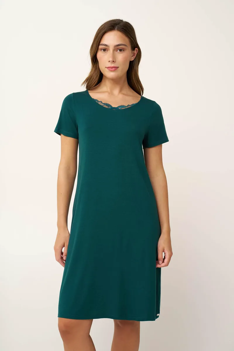 Vamp Μονόχρωμο Νυχτικό Micromodal με Δαντέλα