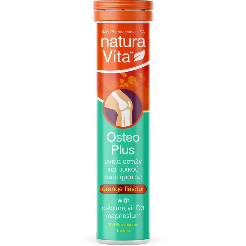 Natura Vita Osteo Plus Συμπλήρωμα Διατροφής Βιταμίνης D3, Ασβεστίου & Μαγνησίου για την Καλή Υγεία των Οστών & του Μυϊκού Συστήματος με Γεύση Πορτοκάλι 20 Effer.tabs