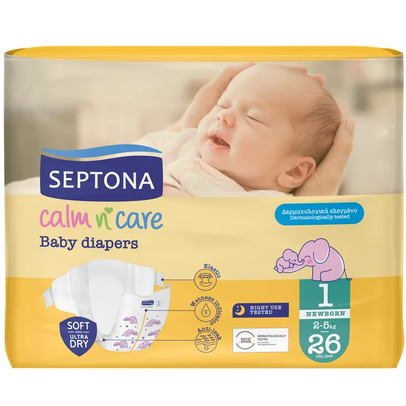 Septona Calm n' Care Baby Diapers Newborn No1 (2-5kg) 26 Τεμάχια