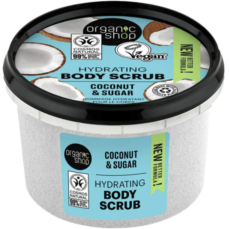 Organic Shop Hydrating Body Scrub with Coconut & Sugar Απολεπιστικό Σώματος με Βιολογικό Έλαιο Καρύδας & Ζάχαρη για Καθαρισμό - Ενυδάτωση της Επιδερμίδας 250ml