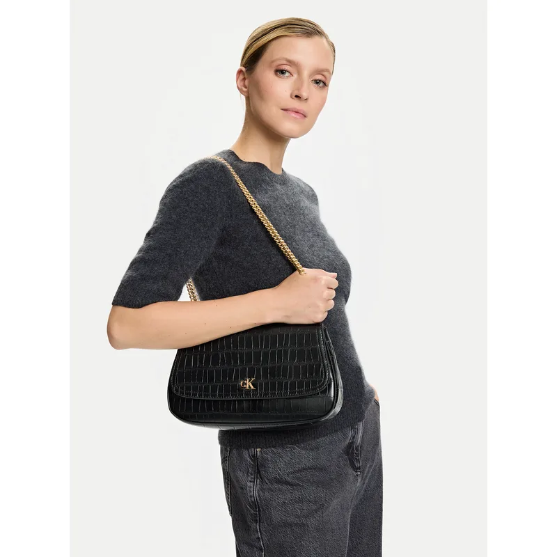 Τσάντα Calvin Klein Ck Croc Conv Chain Medium Bag LV04F3284G Μαύρο
