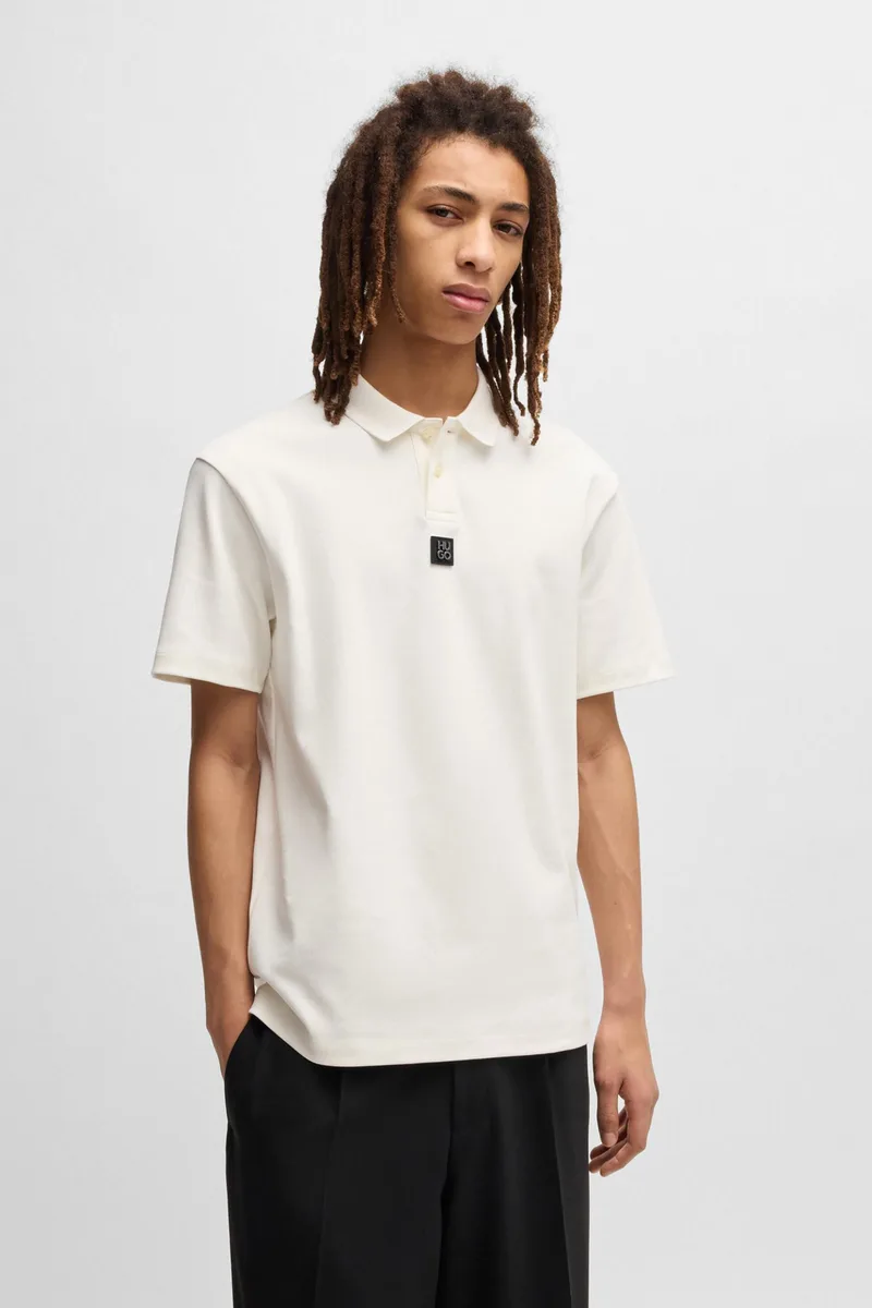 Hugo Boss ανδρική μπλούζα πόλο μονόχρωμη με logo patch Regular Fit "Deabono" - 50517638 Λευκό
