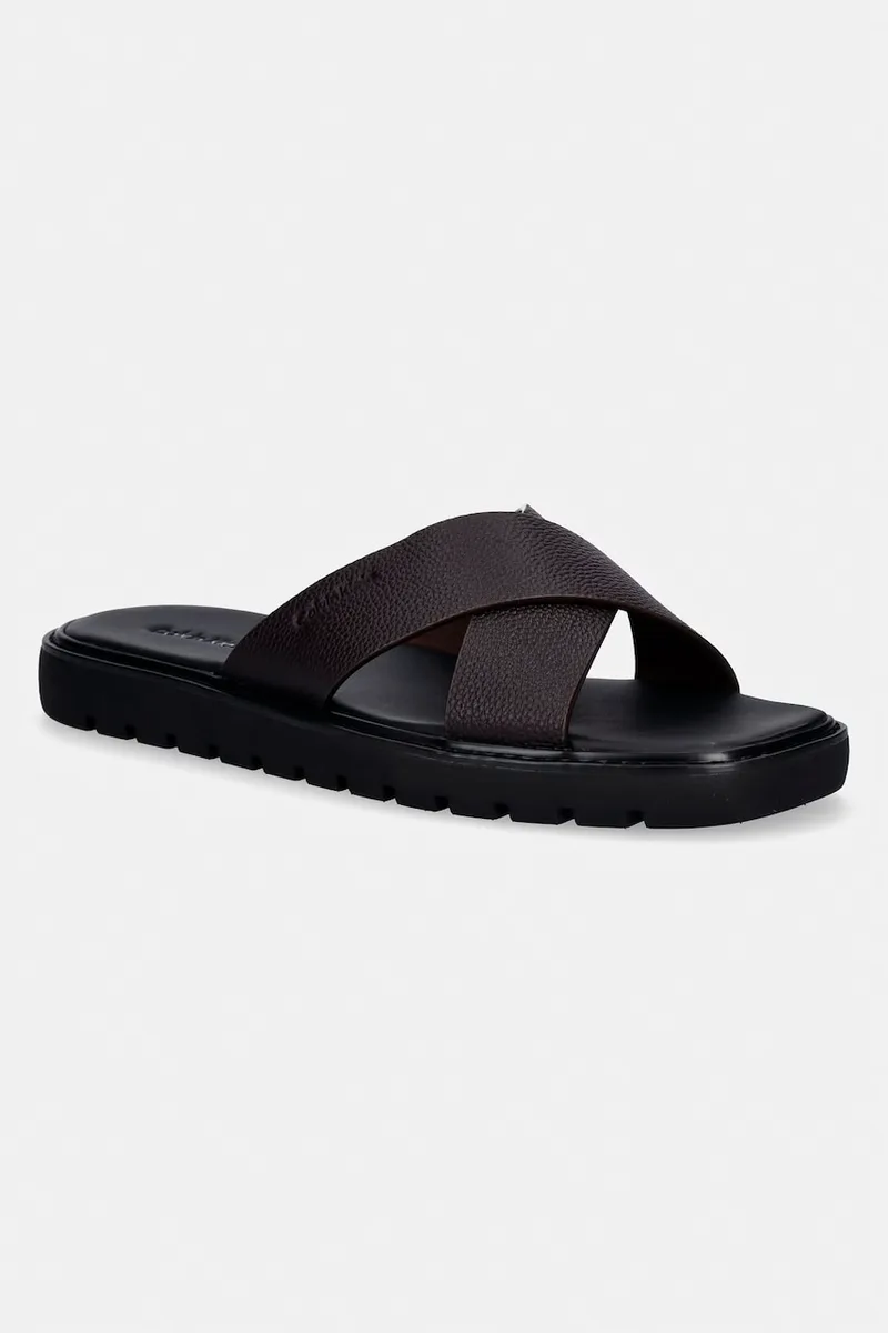 Calvin Klein σαγιονάρες ανδρικές δερμάτινες SQ MOLDED SANDAL XCROSS LTH