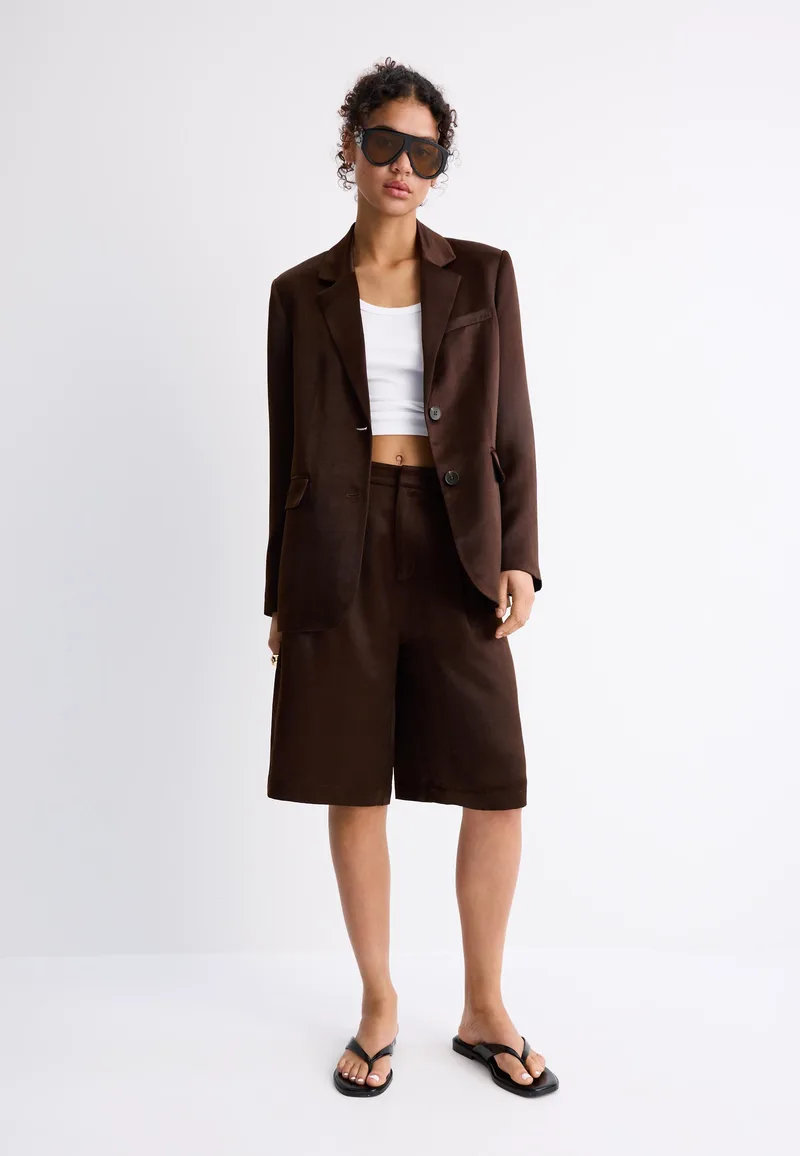 Stradivarius Σατινέ Σακάκι Καφέ M