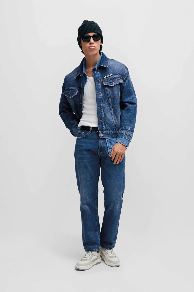 Hugo Boss ανδρικό τζην παντελόνι μονόχρωμο με all-over stonewashed effect "Ηugο 640" - 50507477 Denim Blue
