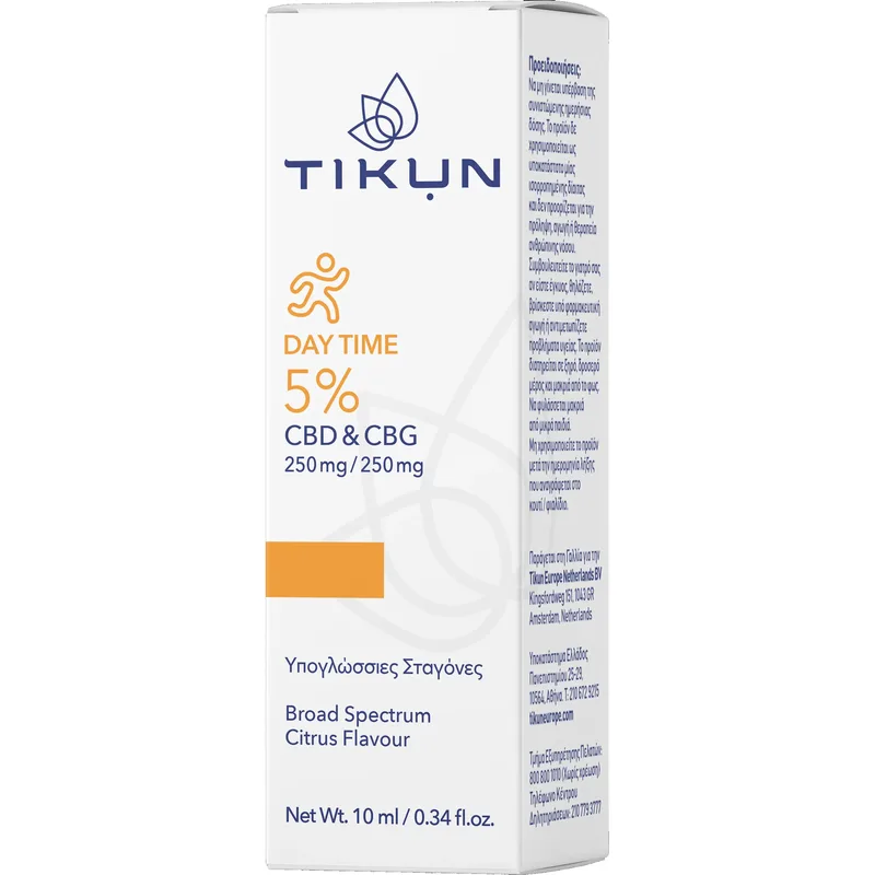 Tikun Day Time 5% CBD & CBG Υπογλώσσιες Σταγόνες Κανναβιδιόλης & Κανναβιγερόλης για Ισορροπία, Ευεξία & Αντιμετώπιση του Άγχους 10ml