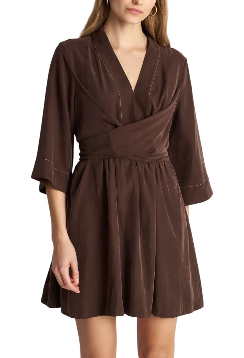 Φόρεμα Ale Μίνι Με Δέσιμο 8922871-BROWN Γυναικείο