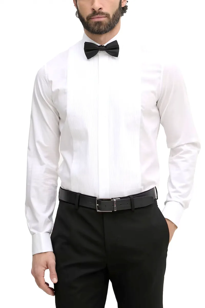 MICHAEL KORS ΠΟΥΚΑΜΙΣΟ SLIM FIT ΜΑΝΙΚΕΤΟΚΟΥΜΠΟ TUXEDO ΛΕΥΚΟ