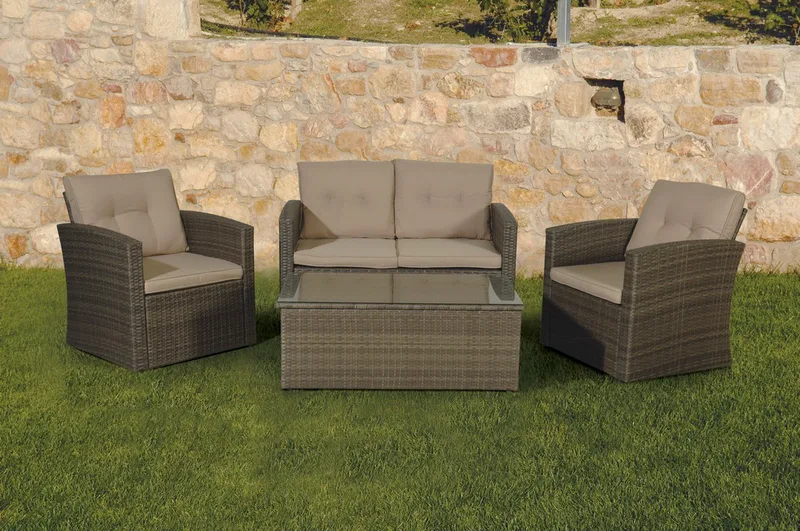Καθιστικό Σέτ Rattan 4 Τεμαχίων ,Με Μεταλλικό Σκελετό