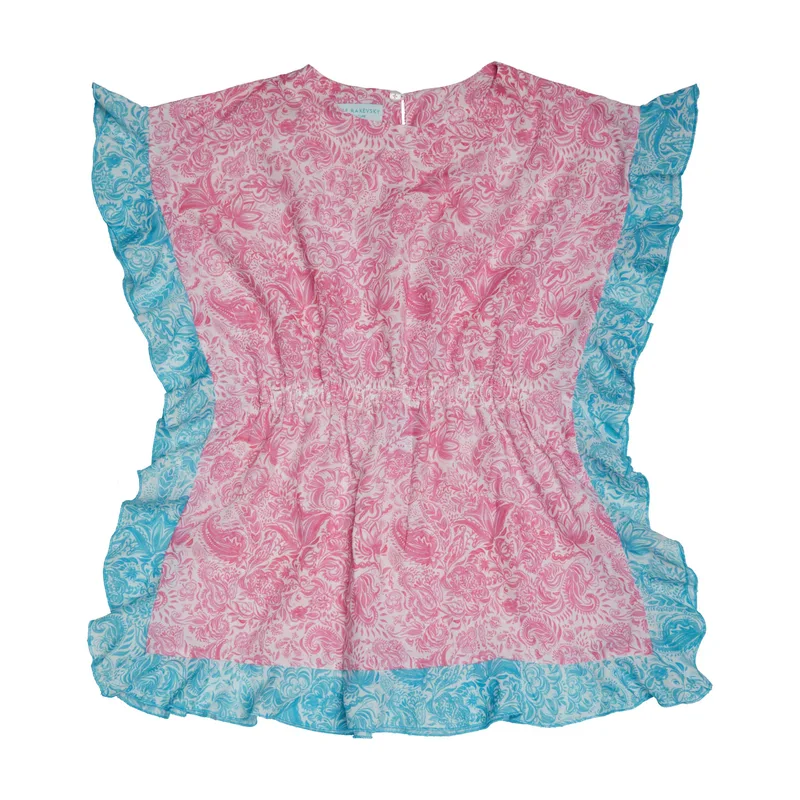 GIRL'S KAFTAN RUFFLED PAISLEY PINK