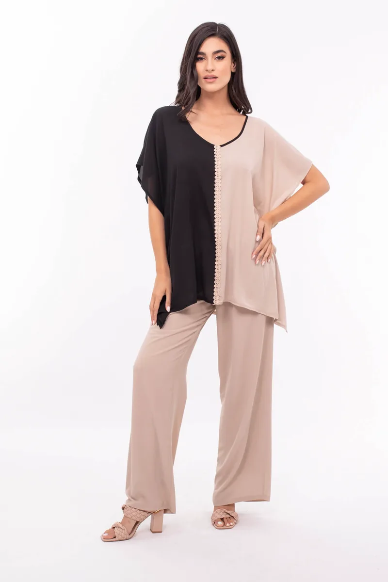 ΠΟΥΚΑΜΙΣΑ PLUS SIZE ΔΙΧΡΩΜΗ ΜΑΥΡΗ-ΜΠΕΖ ΜΠΕΖ