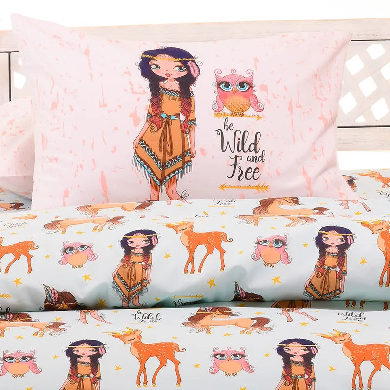 Μαξιλαροθήκες Ζεύγος 50X70 Melinen Kids Line Indian Girl Light Blue (50x70)