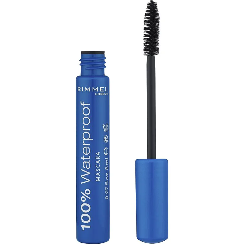 Rimmel 100 % Waterproof αδιάβροχη μάσκαρα απόχρωση 001 Black Black 8 ml