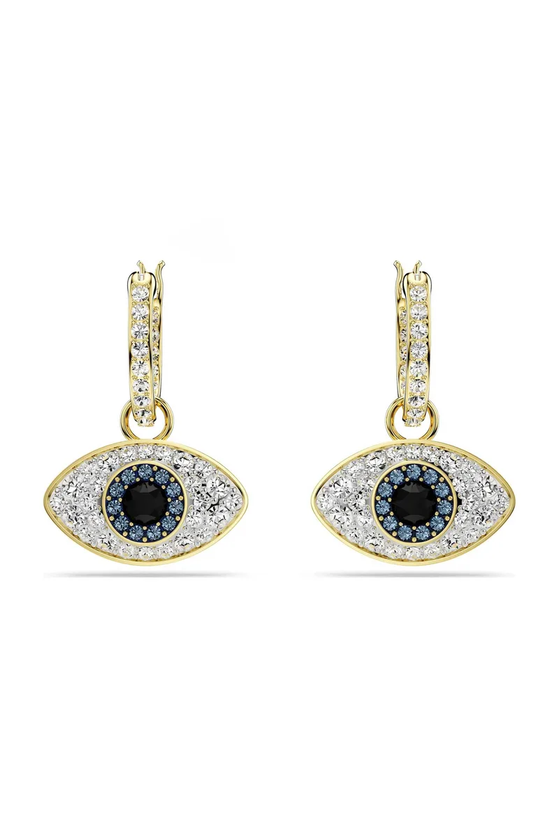 Swarovski γυναικεία σκουλαρίκια-σταγόνα μάτι, μπλε, επιμετάλλωση σε χρυσαφί τόνο "Symbolica" - 5692163