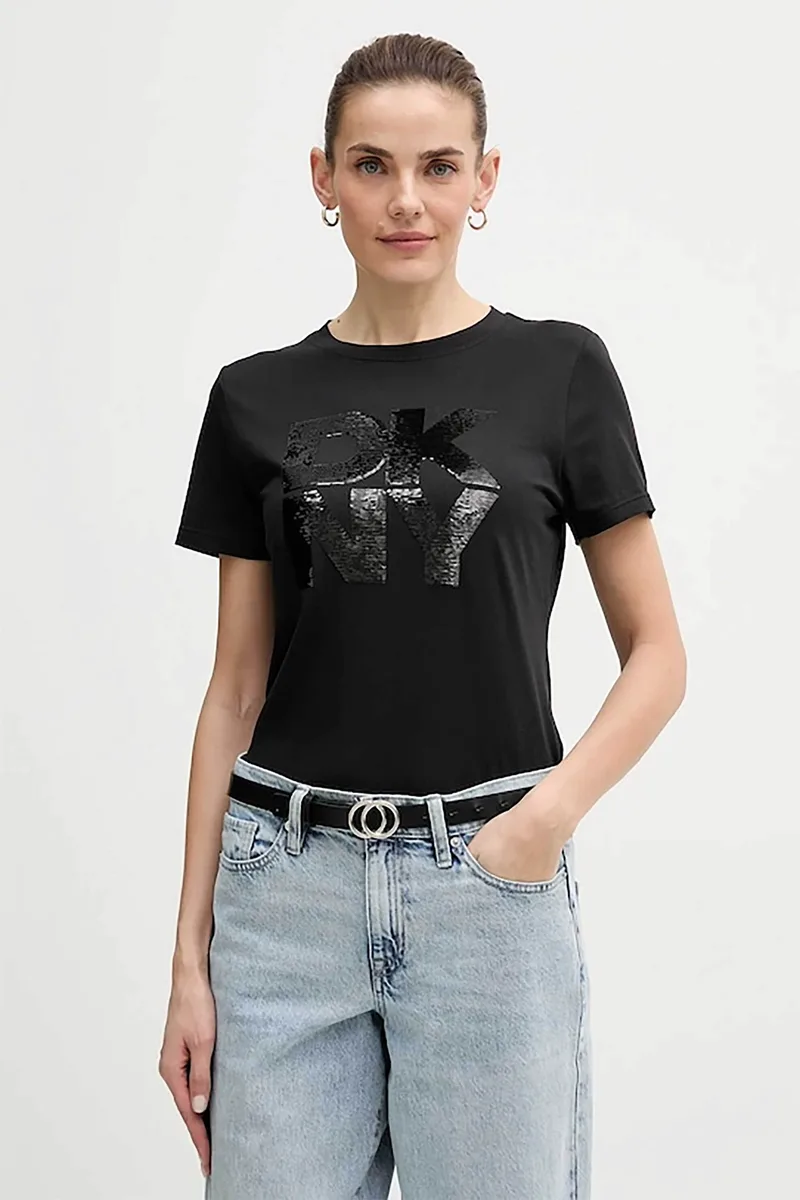 DKNY γυναικείο T-shirt με logo print απο στρας - DJ6T1684 Μαύρο