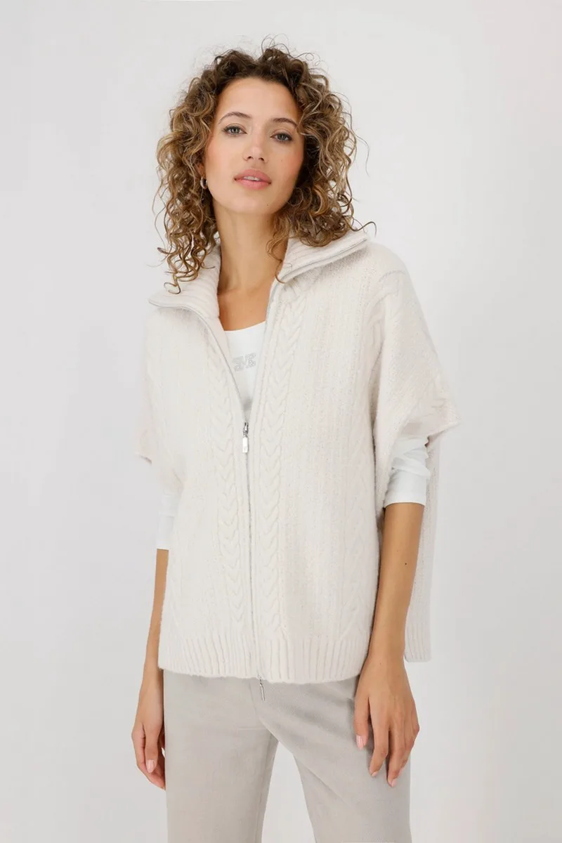 Monari Γυναικεία Πλεκτή Ζακέτα στυλ Κάπας Oversized Fit σε Ιβουάρ