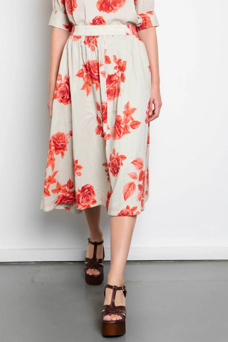 Niso γυναικεία φούστα midi με floral print - ALI01SKE26 Πορτοκαλί