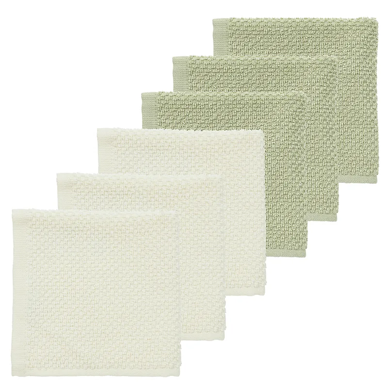 Σετ 6τμχ Λαβέτα Βαμβακερή 30x30εκ. Popcorn Natural/Soft Olive Meyco MEY-167.205.CM.02.M6 (Ύφασμα: Βαμβάκι 100%, Χρώμα: Λαδί) - Meyco - MEY-167.205.CM.02.M6