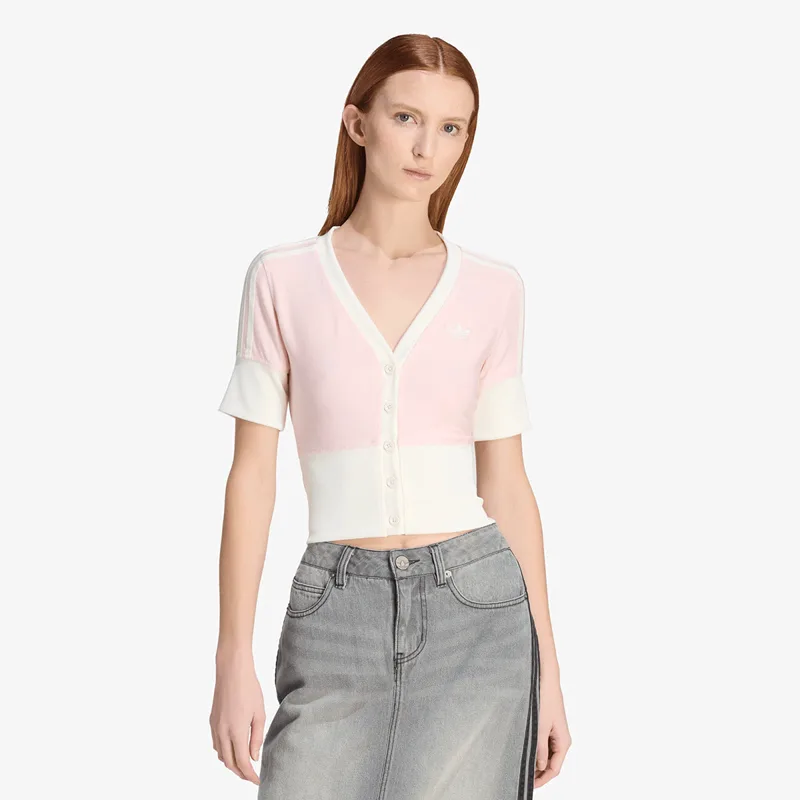 T-shirt adidas V-Neck Shirt With Buttons Sandy Ροζ S