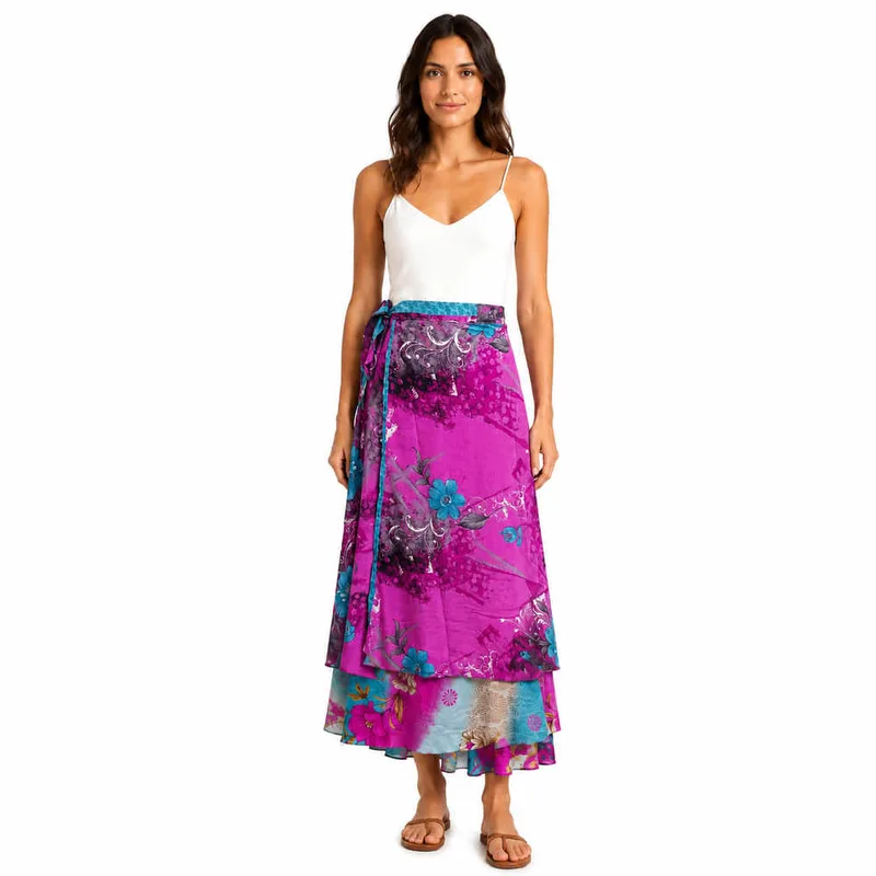 Μακριά Φούστα Boho με Εμπριμέ Σχέδια Ροζ 27495