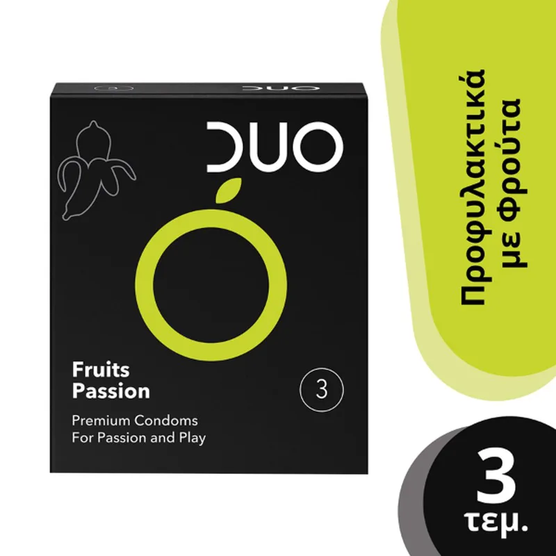 Duo Flavoured Fruits Passion Condoms Προφυλακτικά με Γεύση Φρούτο του Πάθους 3 Τεμάχια