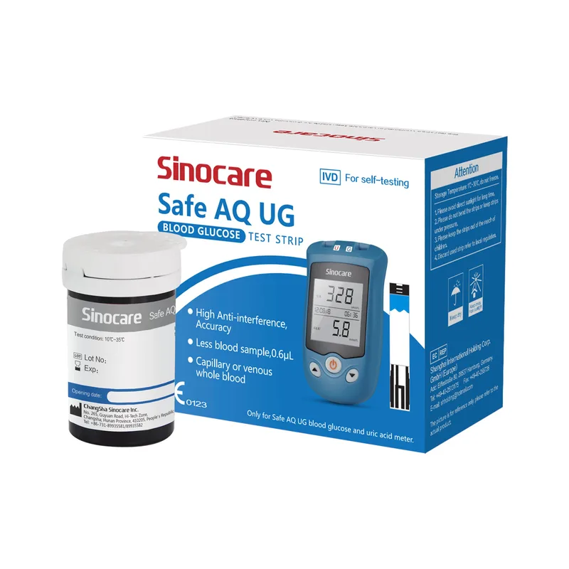 Sinocare Safe AQ UG Blood Glucose Uric Acid Meter with Advanced Test Strips Lancet for Multifunctions | No Meter+Only 50pcs × (Blood Glucose test strips) | mg/dL