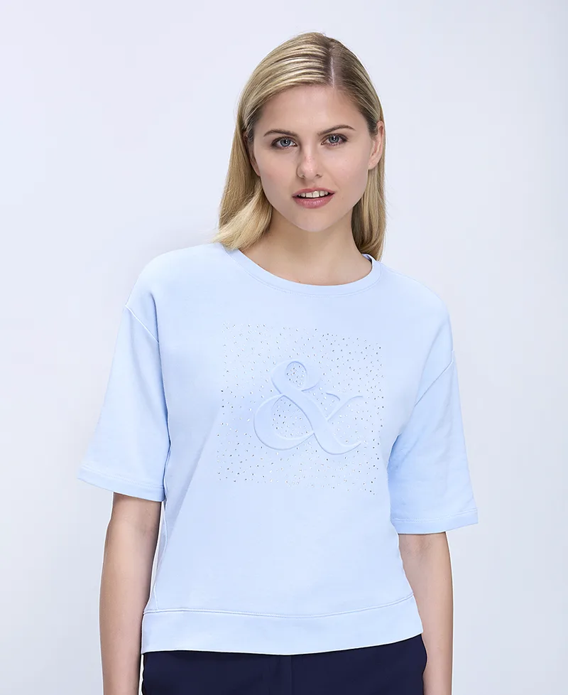 Monari Γυναικείο Sweatshirt Βαμβακερό Με Ανάγλυφο Έμβλημα Και Πλαϊνά Ανοίγματα