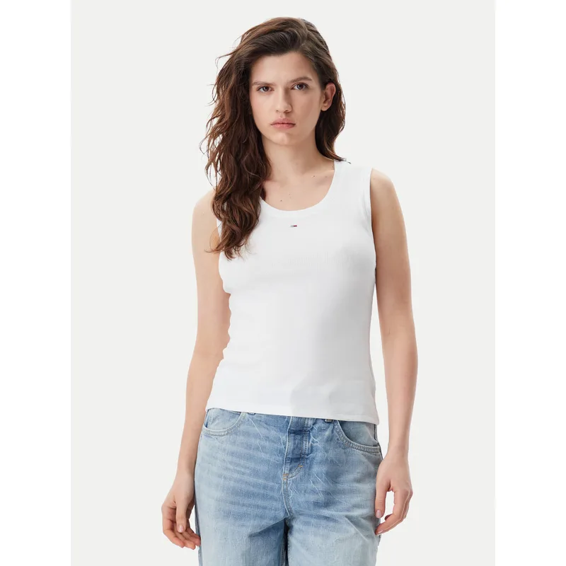 Tommy Jeans Τοπ Essential DW0DW20673 Λευκό Slim Fit