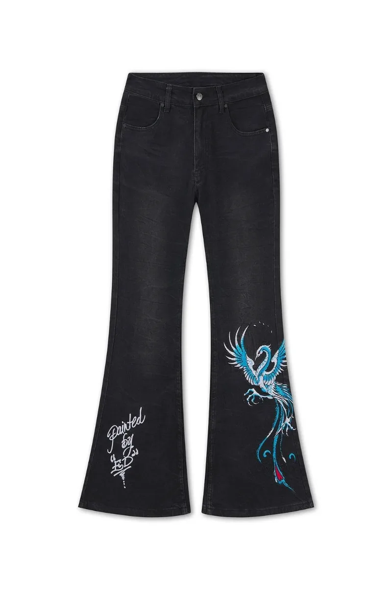 Ed Hardy Rising Phoenix Flared Jeans - Μαύρο-ED5753-BLACK
