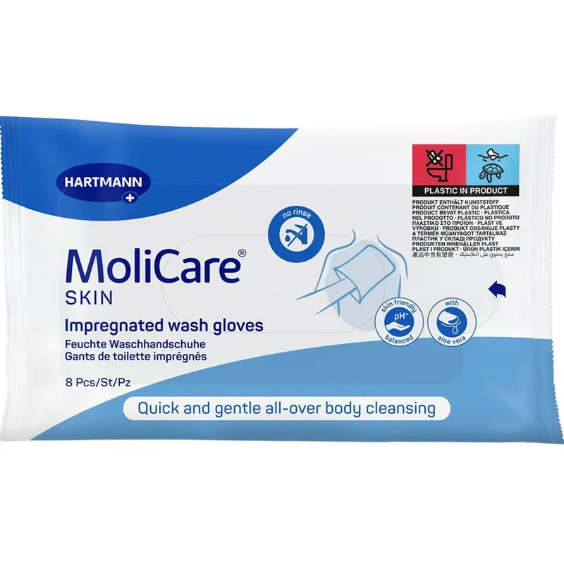 Hartmann Molicare Skin Impregnated Wash Gloves Γάντια Καθαρισμού για Ολοκληρωμένο Μπάνιο Χωρίς τη Χρήση Νερού 8 Τεμάχια