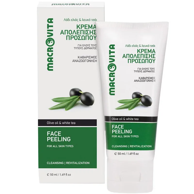 Macrovita With Olive Oil & White Tea Face Peeling Κρέμα Απολέπισης Προσώπου με Λάδι Ελιάς & Λευκό Τσάι Κατάλληλη για Όλους τους Τύπους Δέρματος 50ml