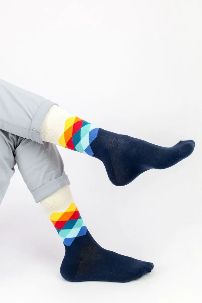 Ανδρικές - Εφηβικές fashion κάλτσες RHOMBUS II Βαμβακερές Crazy Socks 16028 Σκούρο Μπλέ