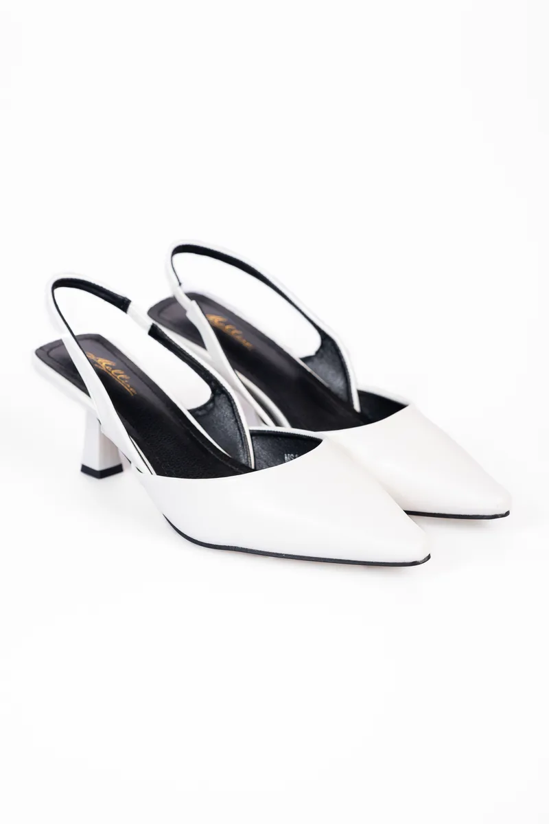 Μυτερές open heel γόβες με λεπτό τακούνι - Λευκό