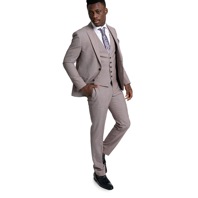 SARTORIA MONK Ανδρικό Κόκκινο Houndstooth Print Three-Piece Suit
