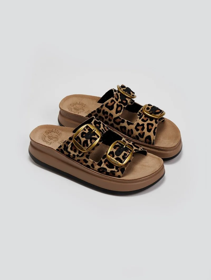 FANTASY SANDALS Leather Flatform Sandals - S1100 ZEFI - Leopard