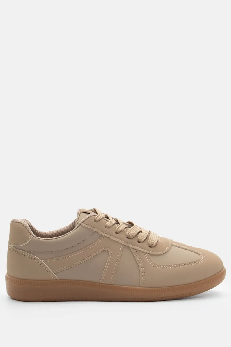 Sneakers Δίσολα σε Συνδυασμό Υλικών - Μπεζ-Σκούρο
