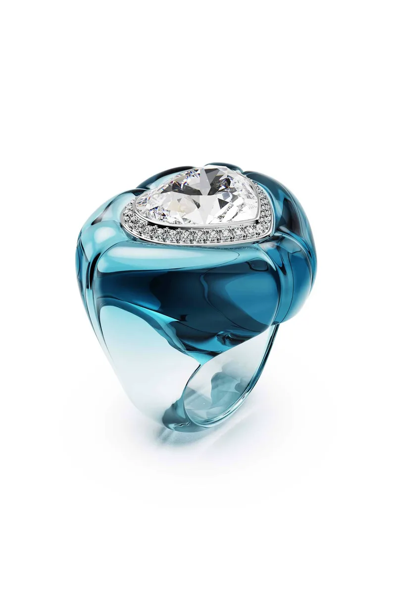 Swarovski γυναικείο δαχτυλίδι κοκτέιλ κοπή heart, pavé, καρδιά, μπλε "Dulcis" (58) - 5709967