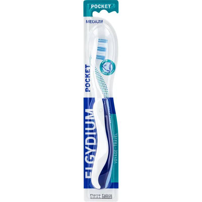 Elgydium Pocket Medium Travel Toothbrush Μέτρια Αναδιπλούμενη Οδοντόβουρτσα Ταξιδιού 1 Τεμάχιο - Μπλε