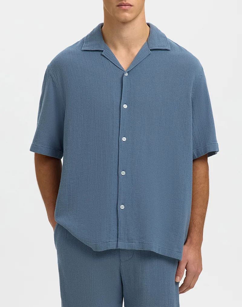 SELECTED SLHRLXCAL SS SHIRT RESORT 16101248-Blue Mirage Blue