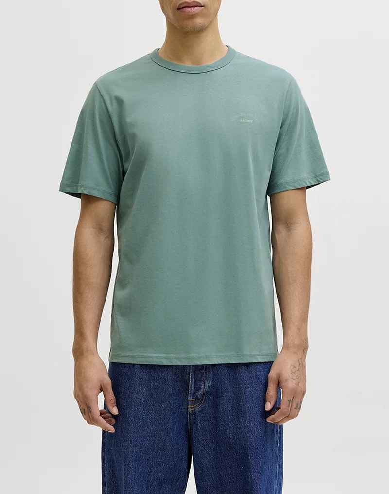 JACK&JONES JJCOLLEGE LOGO TEE SS CREW NECK 12288105-Mineral Blue Ciel