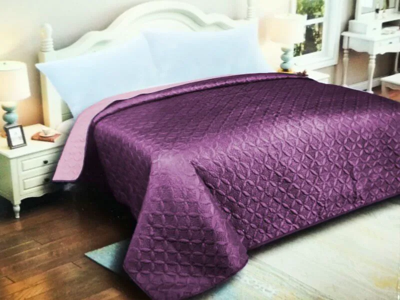 Κουβερλί Υπέρδιπλο Microfiber Διπλής Όψης Ρόμβος Γαρύφαλλο 220x240 - Λιλά