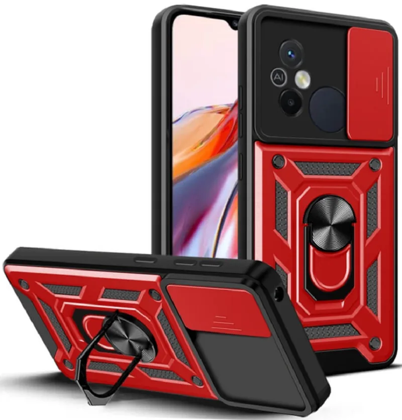 Bodycell Armor Slide - Ανθεκτική Θήκη Xiaomi Redmi 12C με Κάλυμμα για την Κάμερα & Μεταλλικό Ring Holder - Red (5206015012822)