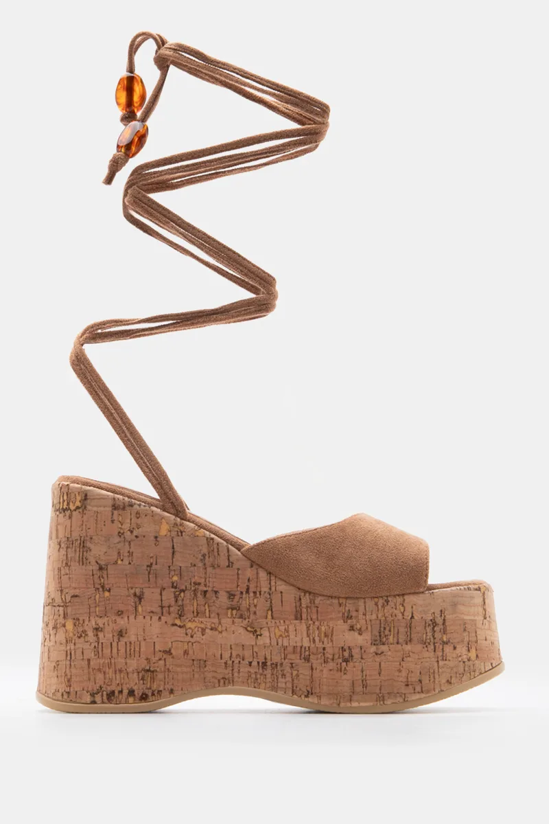 Πλατφόρμες Lace Up με Διακοσμητικές Χάντρες - Κάμελ