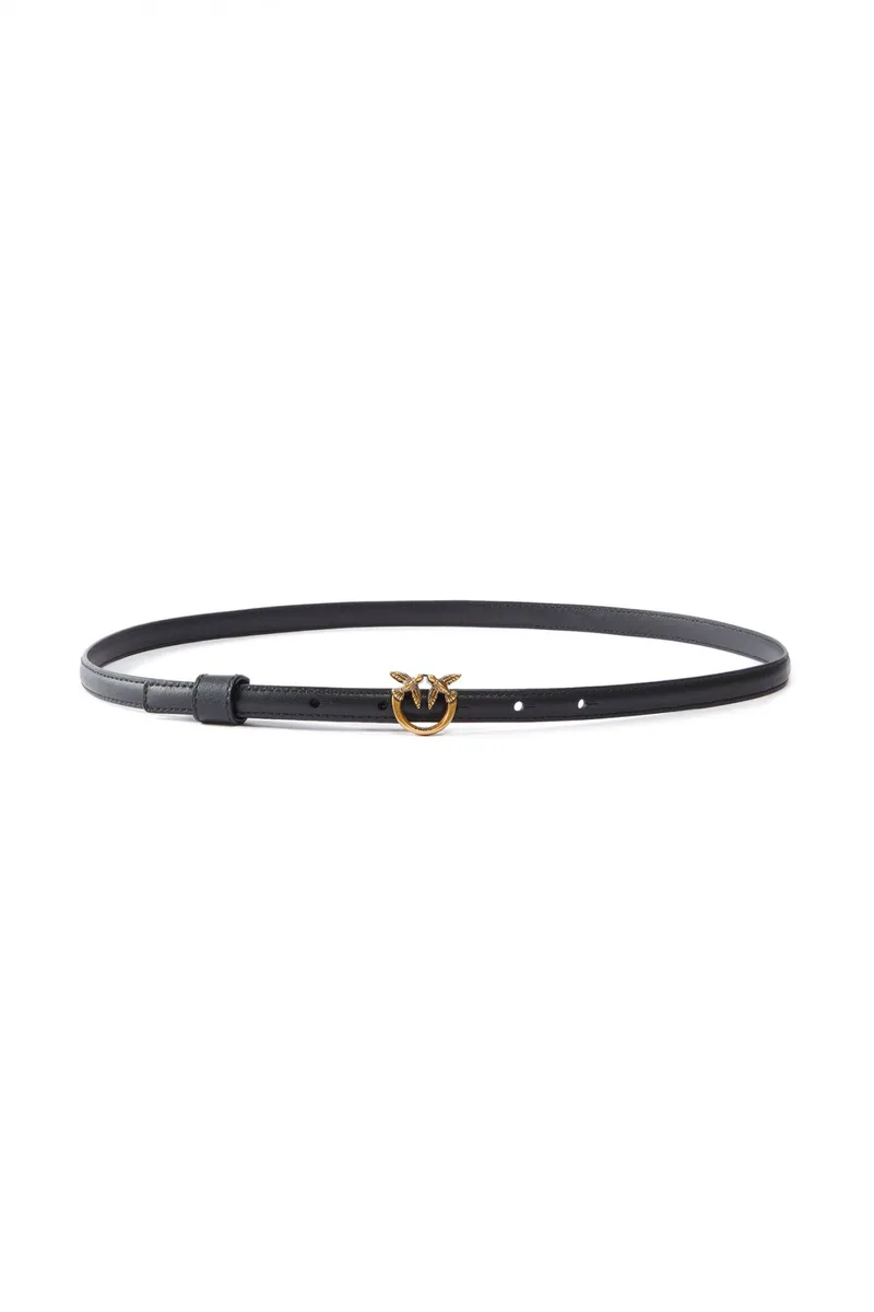 PINKO ΖΩΝΗ LOVE BERRY H1 BELT VITELLO SETA ΜΑΥΡΟ-ANTIQUE GOLD