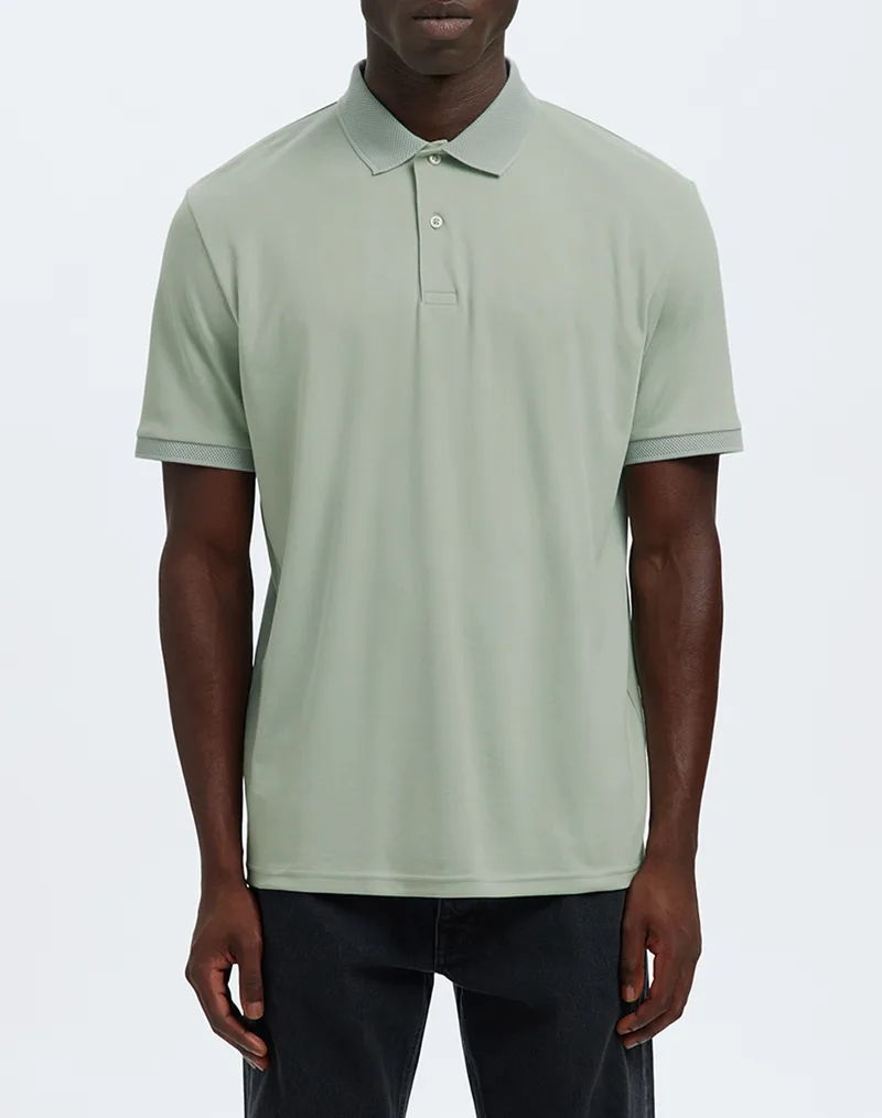 SELECTED SLMFAVE BUTTON SS POLO NOOS 16099994-Aqua Gray MintGreen